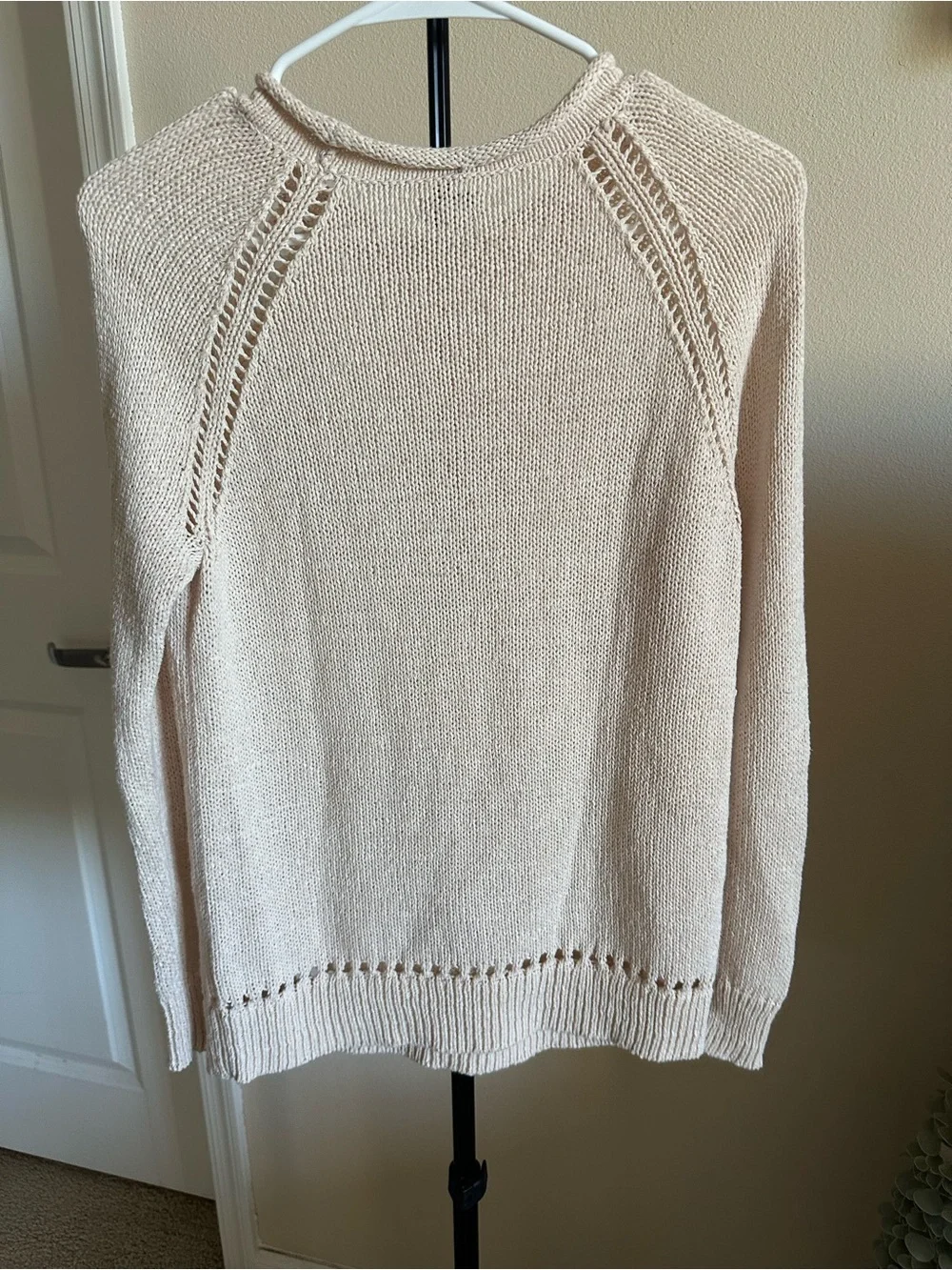 J. Crew Cream Openwork Knit Crewneck Sweater